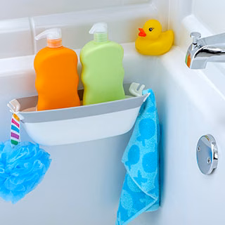 Baby bath toy holder with suction cups and drainage