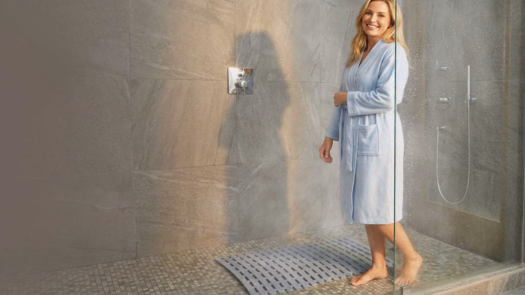 Weighted shower mat for textured surfaces