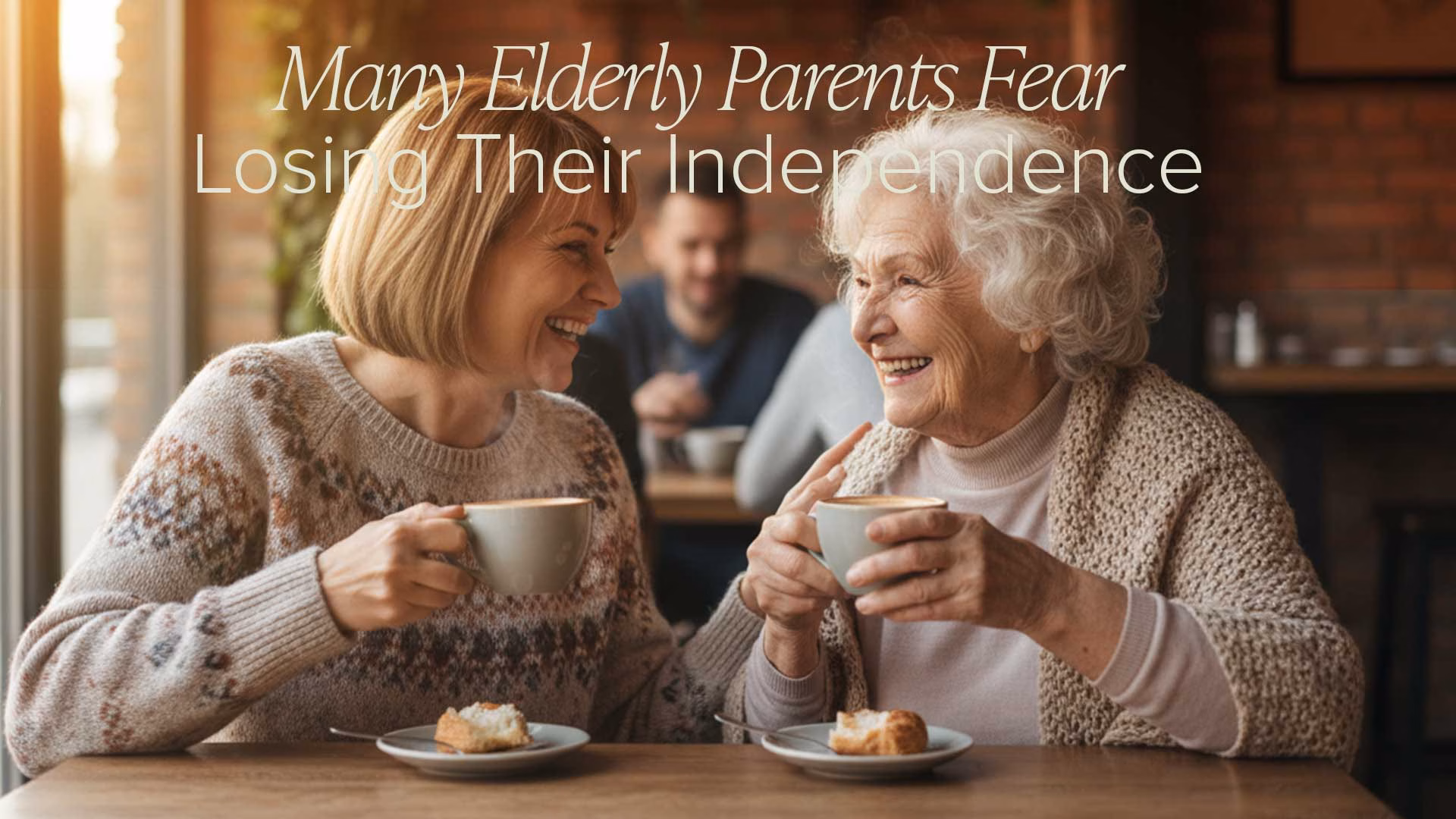 Two older women enjoying coffee